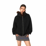 Cozy Retro Hooded Sweater with Fur Collar