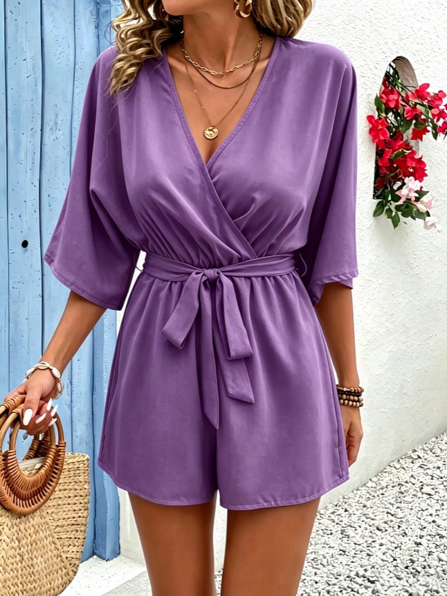 Women's Casual V-Neck Linen Jumpsuit Romper