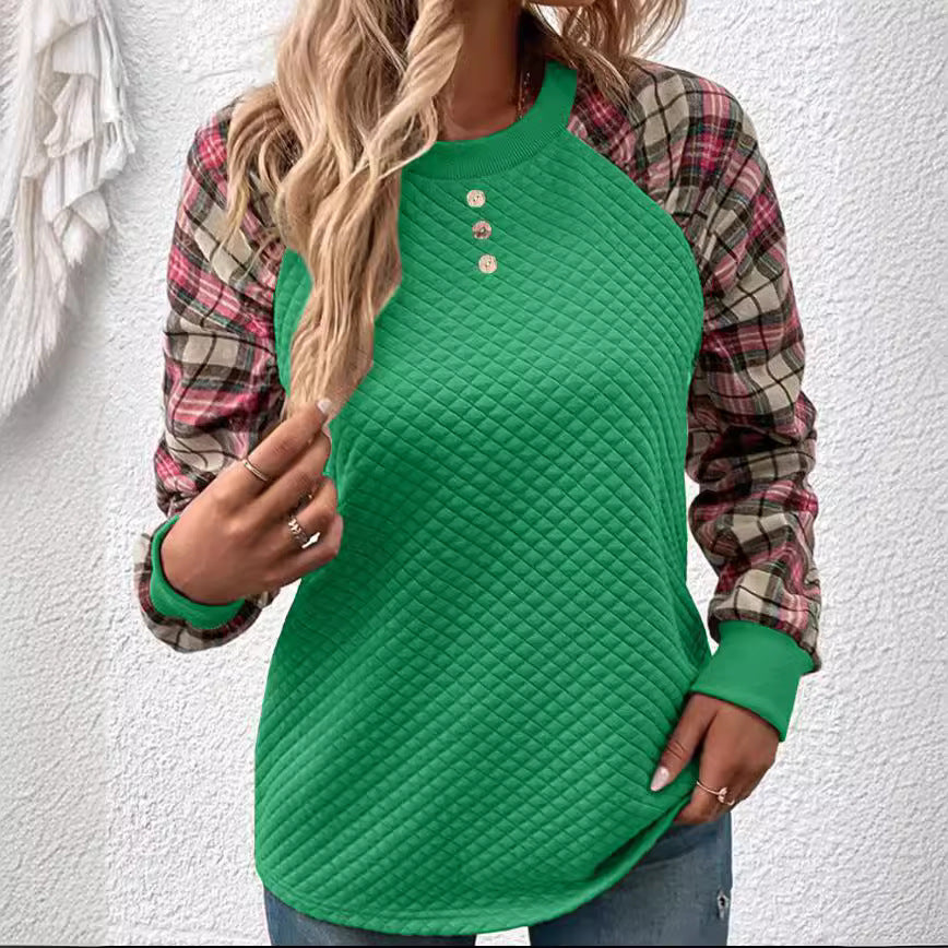 Diamond Plaid Long Sleeve Crew Neck Sweater