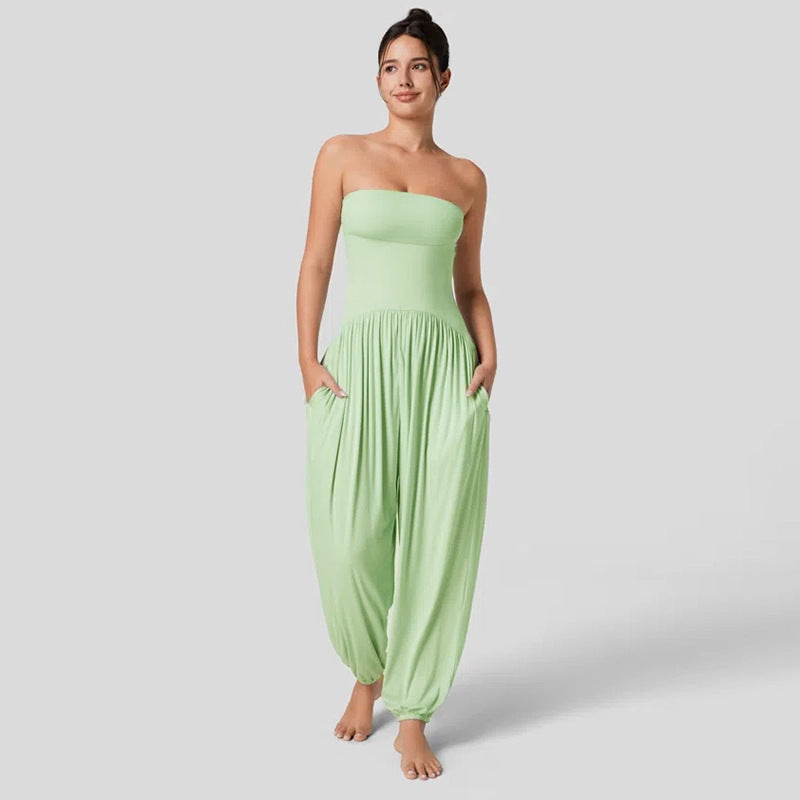 Casual Solid-Color Open-Back Summer Jumpsuit