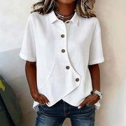 Summer Asymmetrical Shirt Solid-color Loose-fitting Lepal Tops Women's Clothing