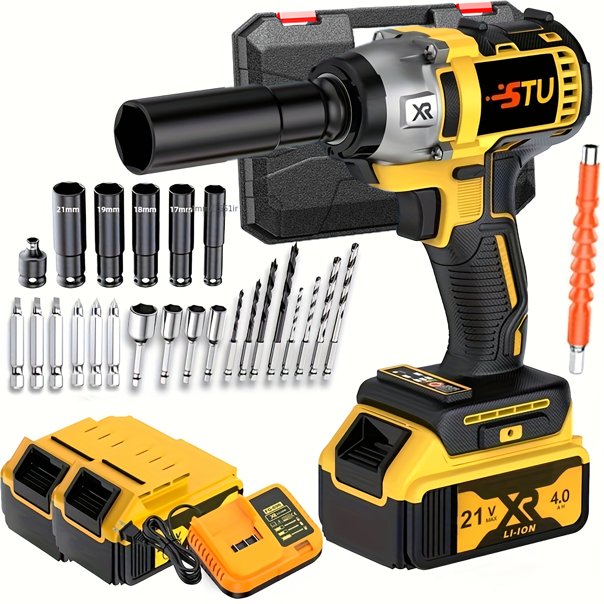 21V Impact Wrench Kit with 4000mAh Lithium-Ion Battery & Heavy-Duty Motor - Wireless Drill/Driver Compatible for Car, Truck, Motorcycle, Repair - Ideal Gift for Mechanics, DIYers, Men