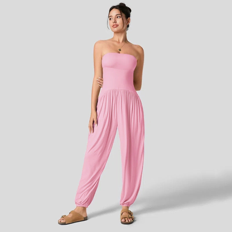 Casual Solid-Color Open-Back Summer Jumpsuit