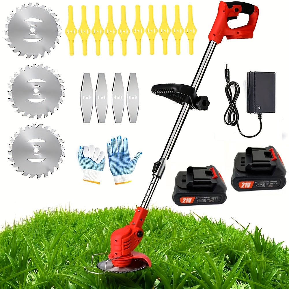Portable Cordless Electric Lawn Mower with 2 Lithium-Ion Batteries and 3 Interchangeable Blades – Handheld Weed Wacker