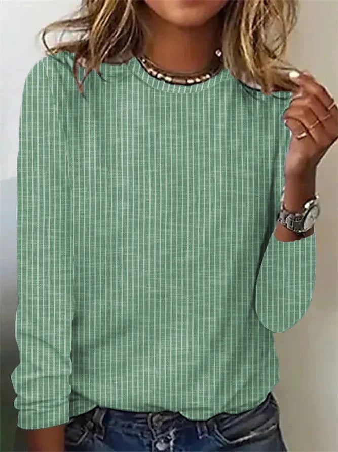 Women's Striped Round Neck Loose Casual Long-Sleeve T-Shirt