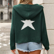 Stars Cropped Zip Hoodie Casual Long Sleeve Pocket Pullover