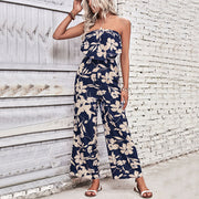 European And American-style Womens Strapless Printed Jumpsuit