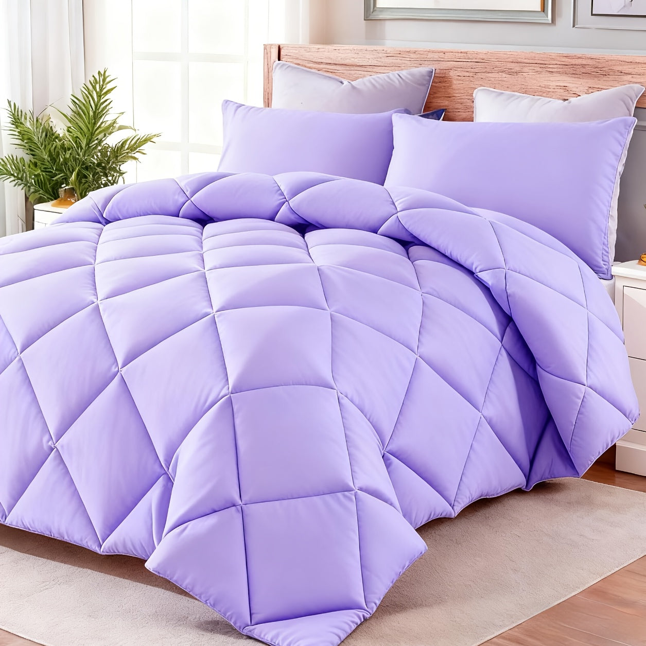 3pcs Solid Colour Checkered Comforter Set - Soft Fabric, Lightweight, All-Season, Twin/Queen/King Size Bed In A Bag, Quilt Set with Breathable Fabric And Easy Care