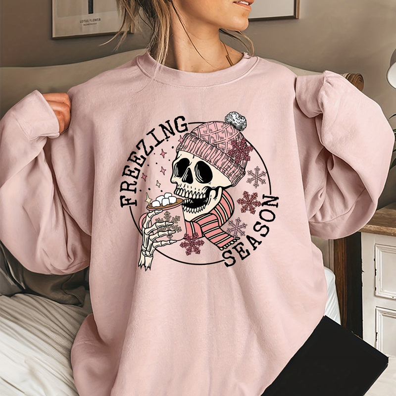 Christmas Skull Snowman Graphic Pullover Sweater