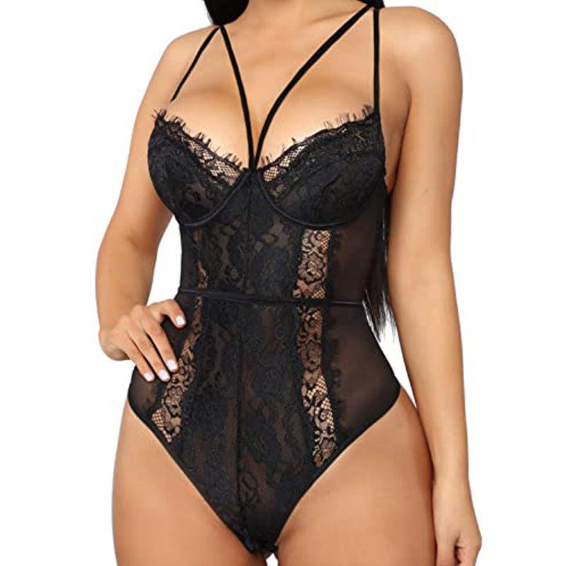 Sexy Jacquard Lace Romper Without Underwire