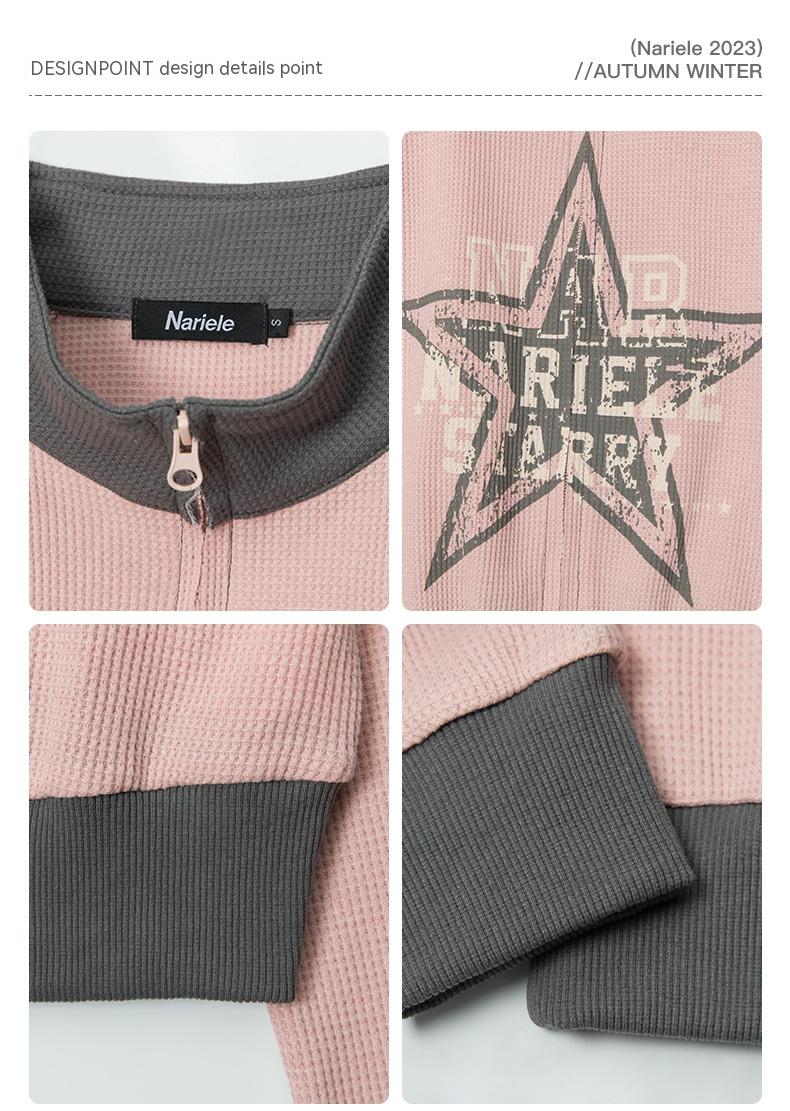 Retro Pink Star Contrast-Trim Cardigan Sweater