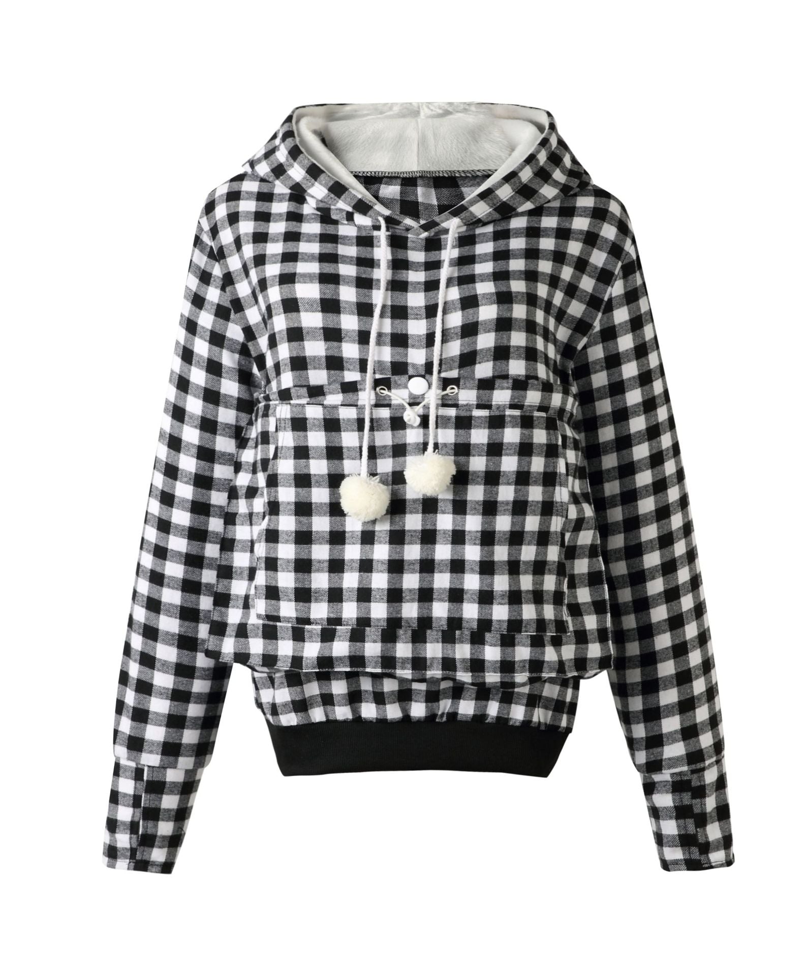 Cozy Plaid Pocket Hoodie with Cute Pet Pouch