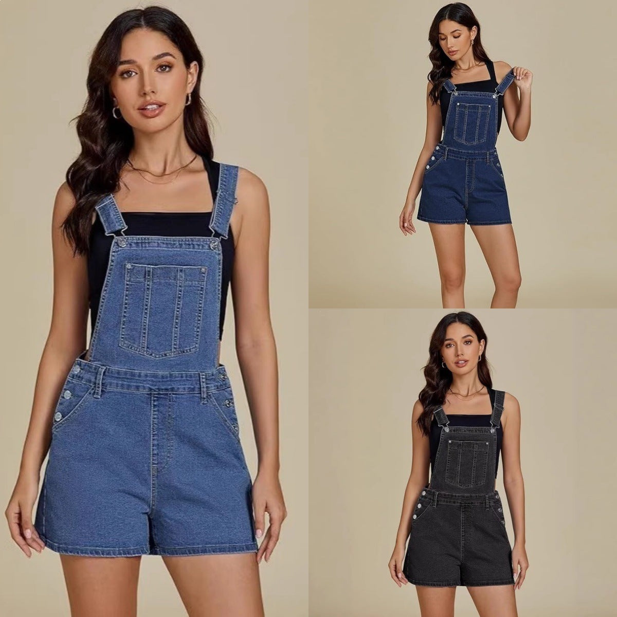 Women's Denim Suspender Shorts Chic Streetwear Romper