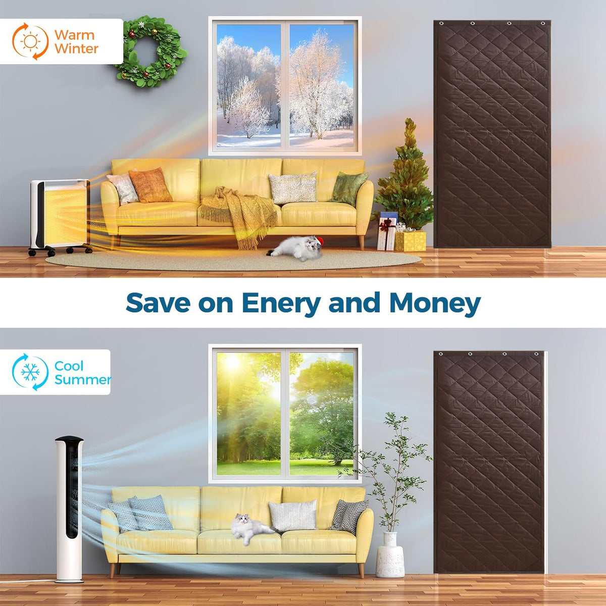Oxford Cloth Thick Cotton Thermal Door Curtain, Magnetic Seal Windproof Sound Insulation Door Drape with Complete Hanging Hardware, Energy Saving Cold Block Door Cover for Home Garage Storehouse Winte
