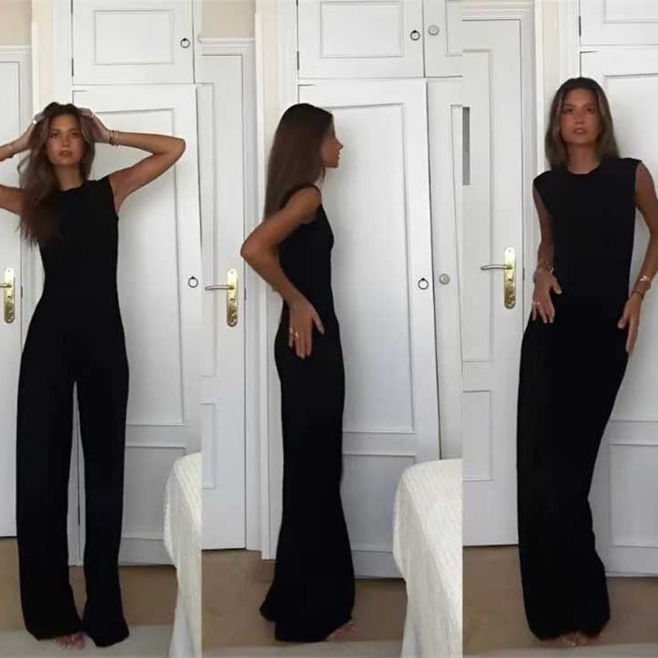 Casual Solid Color Sleeveless Jumpsuit for Women