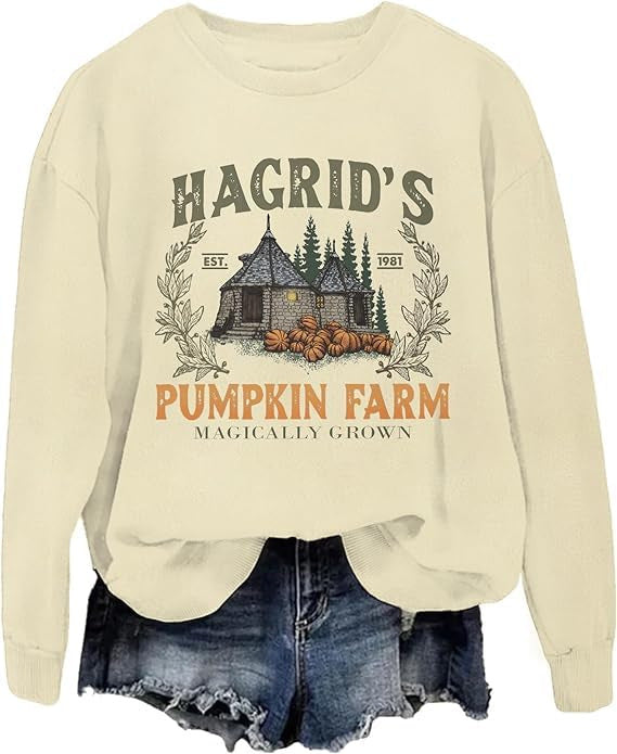 Women's Festive Pumpkin Print Crewneck Sweatshirt
