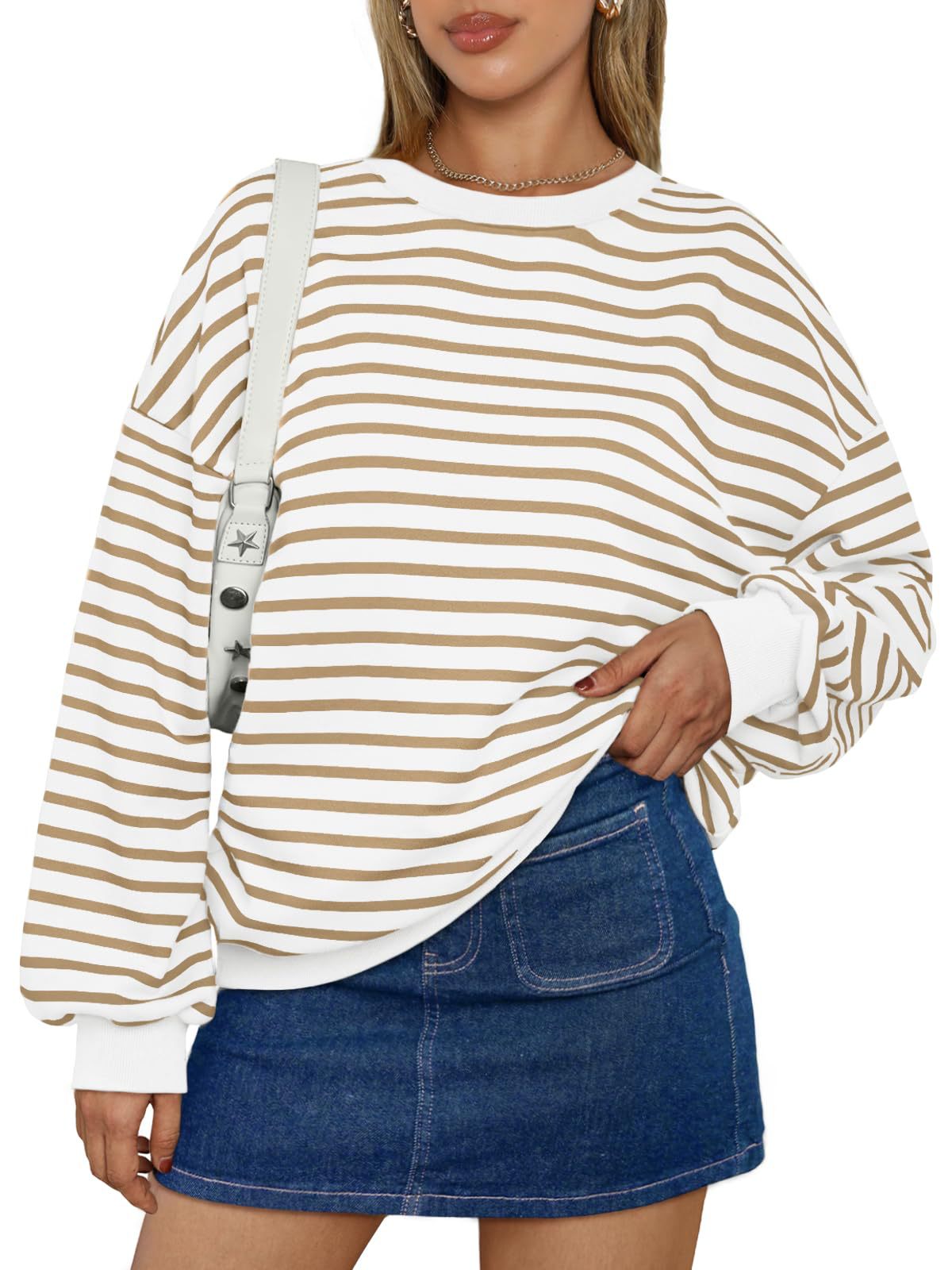 Women's Colorful Striped Loose Round Neck Sweatshirt