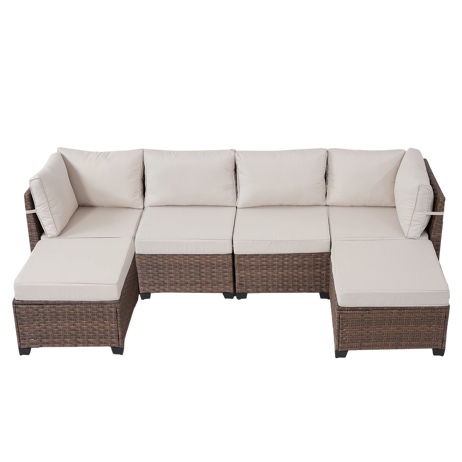 [Outdoor Sectional Sofa] Raised Patio Furniture Set, 2piece/3piece/4piece/6piece Wicker Outdoor Patio Furniture Sets With Cushions And Coffee Table, Outdoor Sectional Boho Patio Conversation Set Sectional Sofa For Backyard, Porch, Beige/Blue