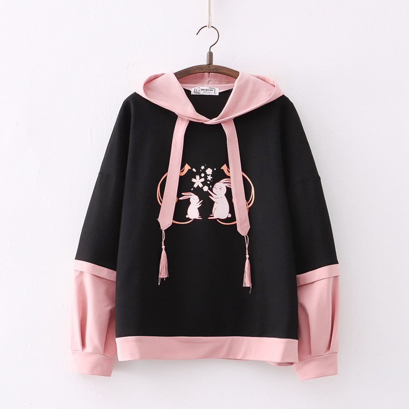 Cute Bunny Hooded Student Sweatshirt