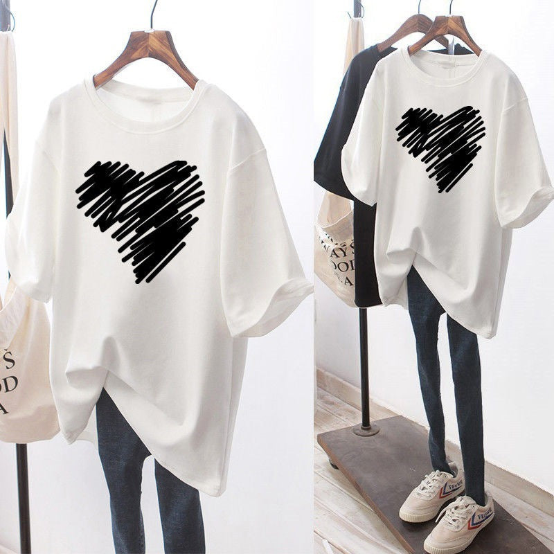 Relaxed Fit Mid‑Length Short‑Sleeve Tee – Loose, Trendy Print