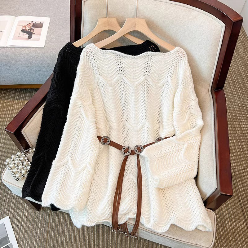 Mid-length Loose Outer Wear Off-the-shoulder Soft Glutinous Sweater