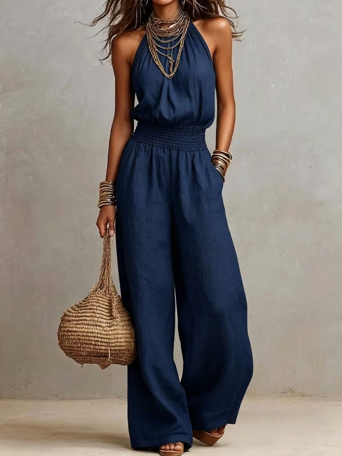 Chic Halter Backless Wide-Leg Jumpsuit