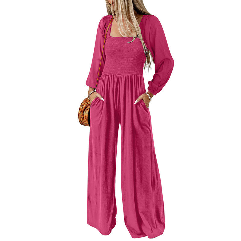Women's Solid Color High-Waist Wide Leg Trousers