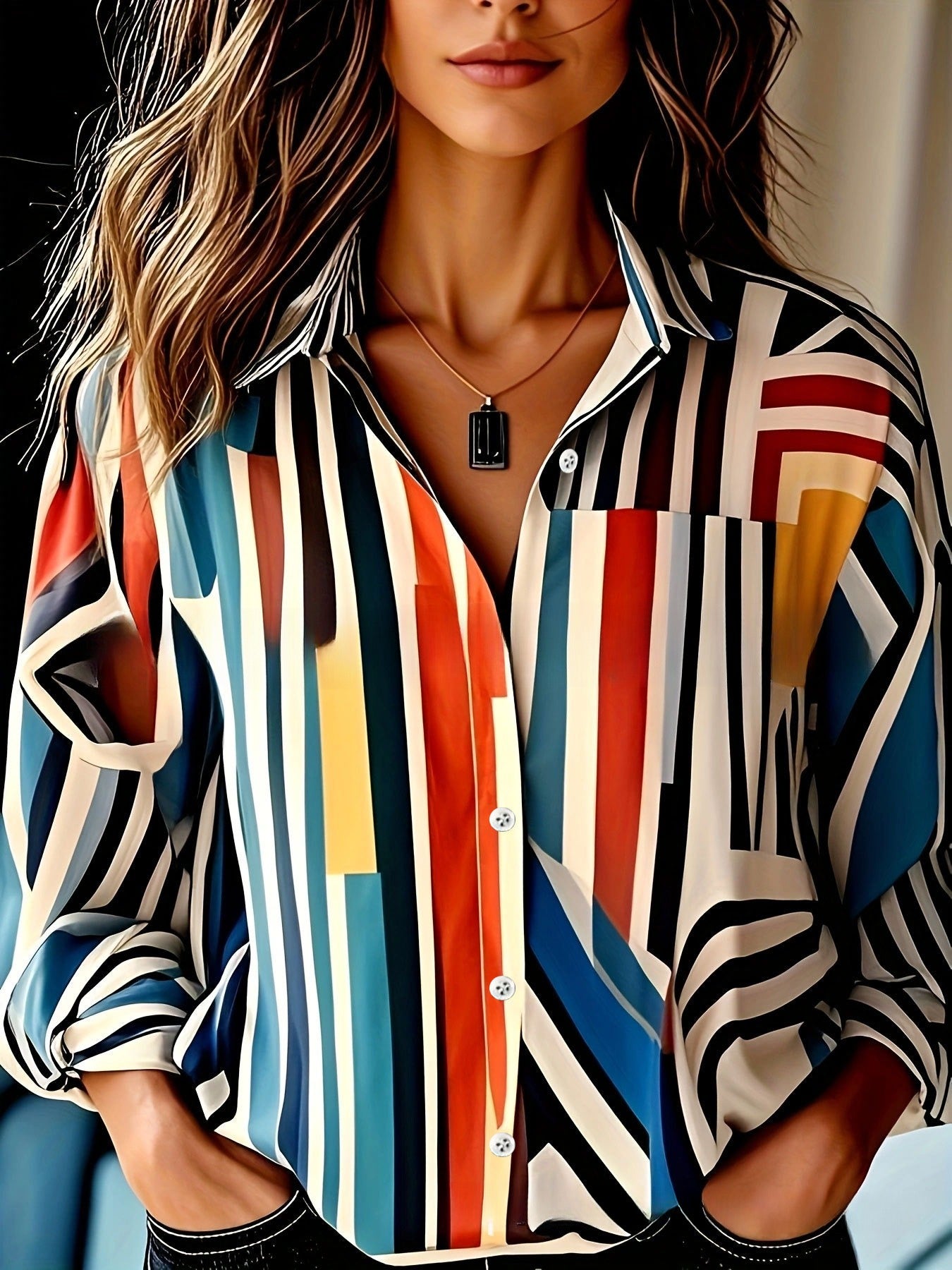 Women's Wear All-matching Printed Casual Lapel Shirt