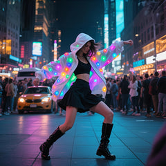 LED Light-Up Jacket with Sound-Activated Stage BGM, Unisex Party Costume