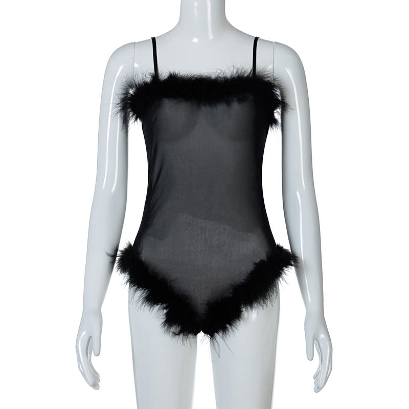 Fashion Net Yarn Frayed Sling One-Piece Women