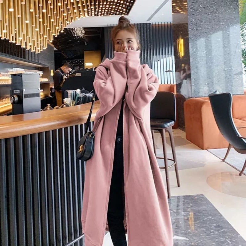 Plus Size Fleece-Lined Hooded Cardigan Dress