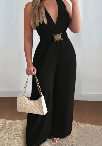 Chic High-Waist Wide-Leg Jumpsuit with Pockets