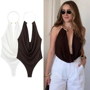 Sexy Backless Metal Halter Sleeveless Leotard Romper