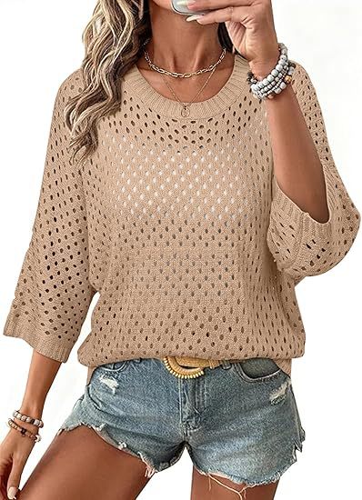 Three-quarter-sleeve Beach Cardigan Knit Sweater