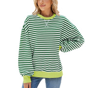 Women's Striped Round Neck Loose Long Sleeve Sweatshirt