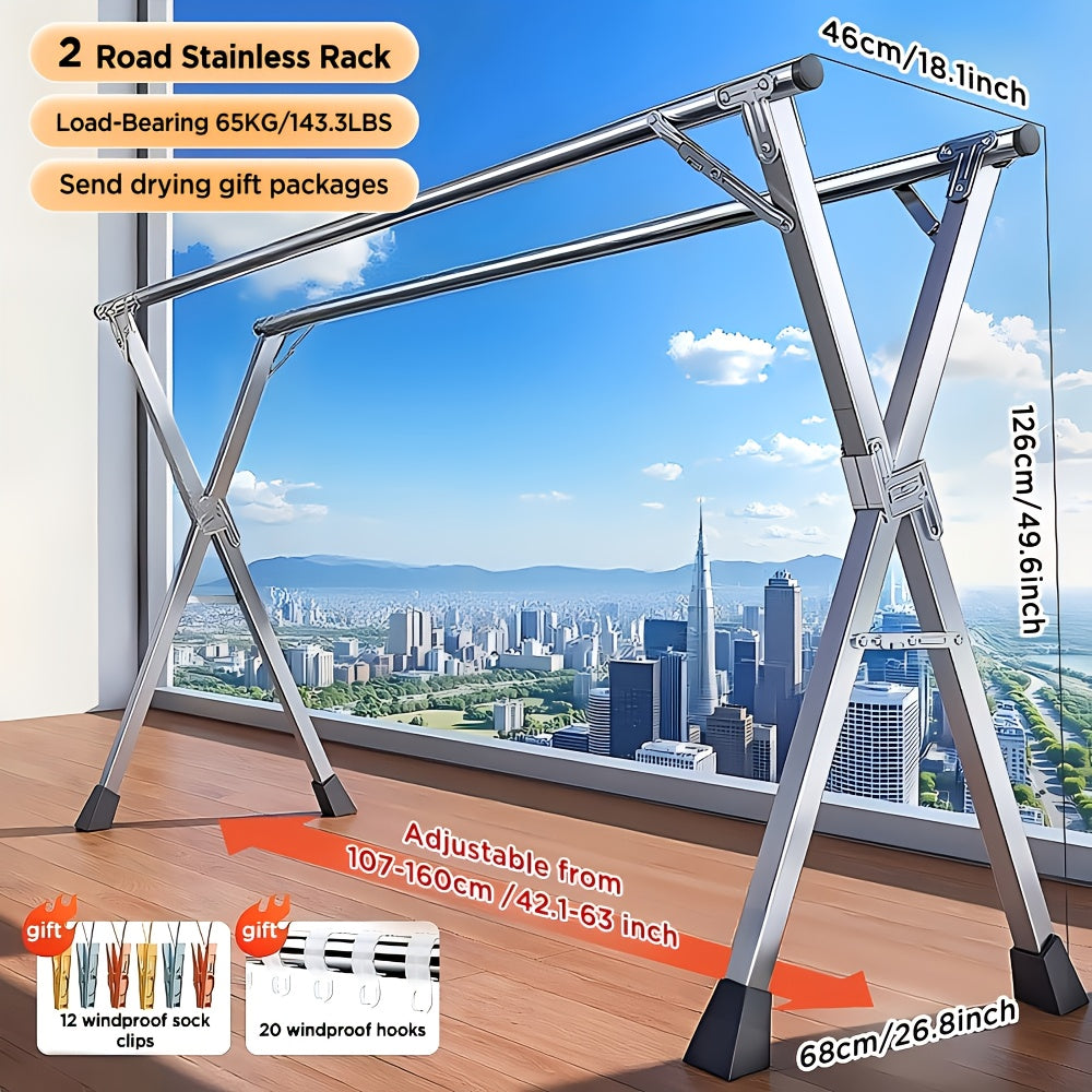 Clothes Drying Rack 63\" And 78.7\" Two Types, Retractable Length And Folding Outdoor Indoor Use Durable Metal Drying Rack, Drying Rack Clothing Collapsible, Foldable Laundry Drying Rack, Heavy...