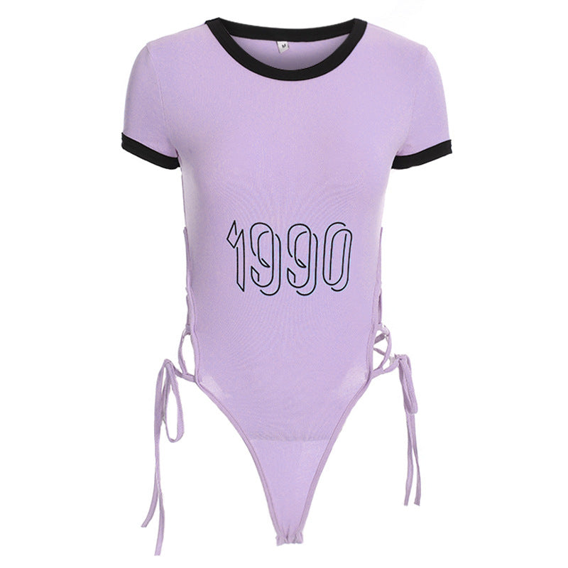 Letter Print Shaping Bodysuit Contour Jumpsuit
