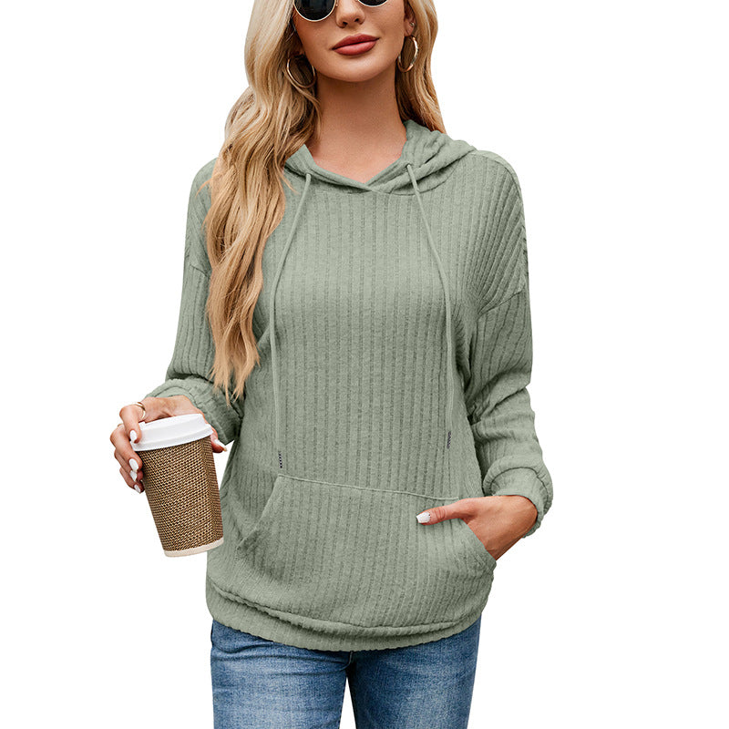 Women's Striped Hooded Kangaroo Pocket Sweatshirt