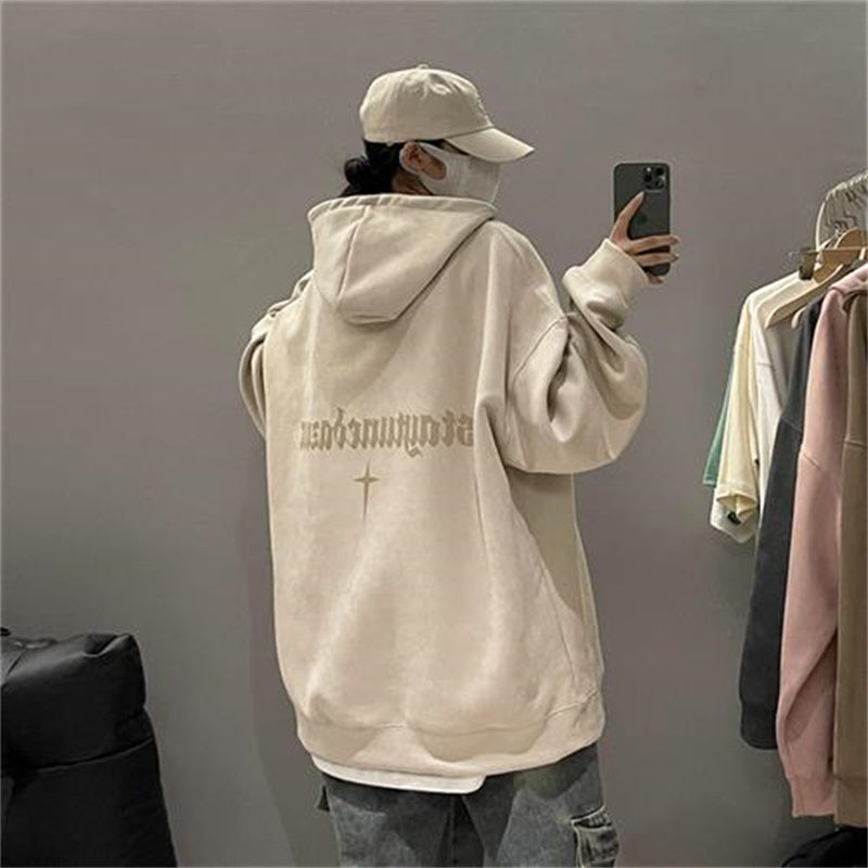 Plush Fleece Burgundy Suede Pullover Hoodie