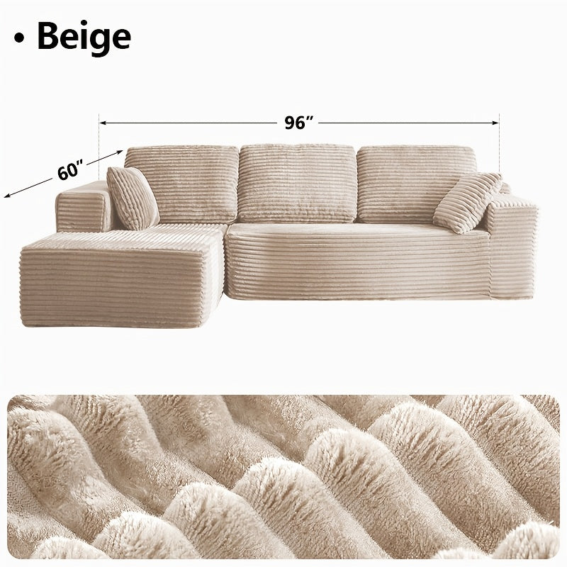 Left chaise L-shaped sectional sofa with memory foam cushions and corduroy upholstery