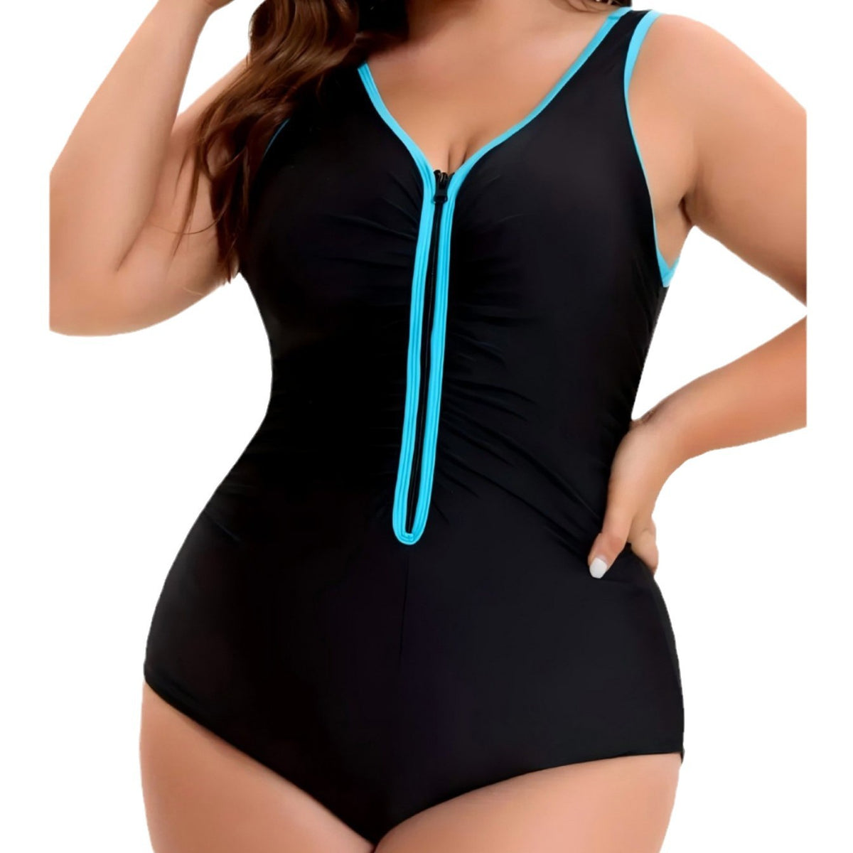 Plus Size Backless V-Neck Striped One-Piece Swimsuit
