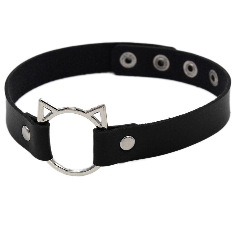 Soft Girl Leather Collar with Chain Necklace