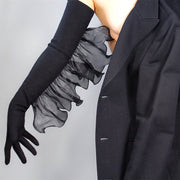 Warm Cashmere Gloves for Women, Long Black Wool, Elastic, One Size