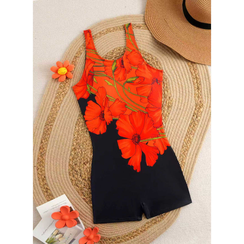 One-piece Floral-print Body-hugging Sexy Swimsuit European And American Style