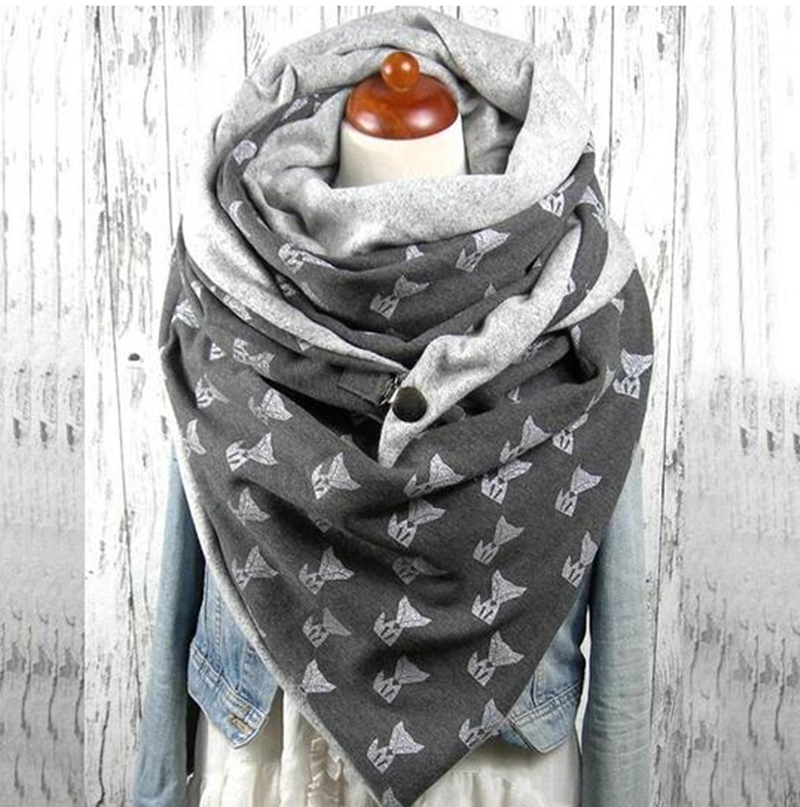 Grey Cartoon Print Women's Winter Scarf Wrap