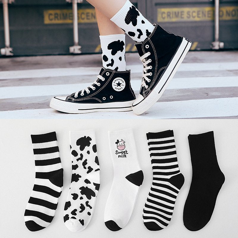 Breathable Black & White Striped Athletic Socks for Women