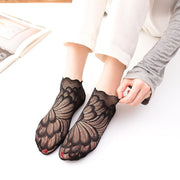 Sexy Peacock Feather Socks for Girls - Non-Slip, Thin, Mid-Calf