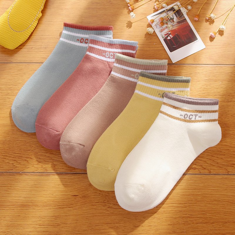 Korean Style Striped Low-Cut Cotton Socks for Women