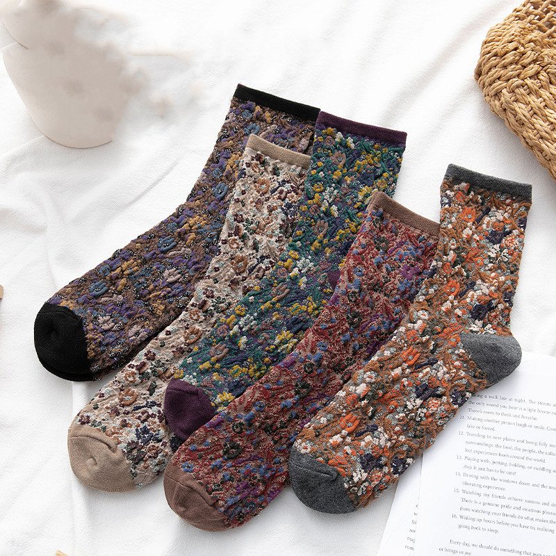 Retro Floral Honeysuckle Fashion Socks for Women