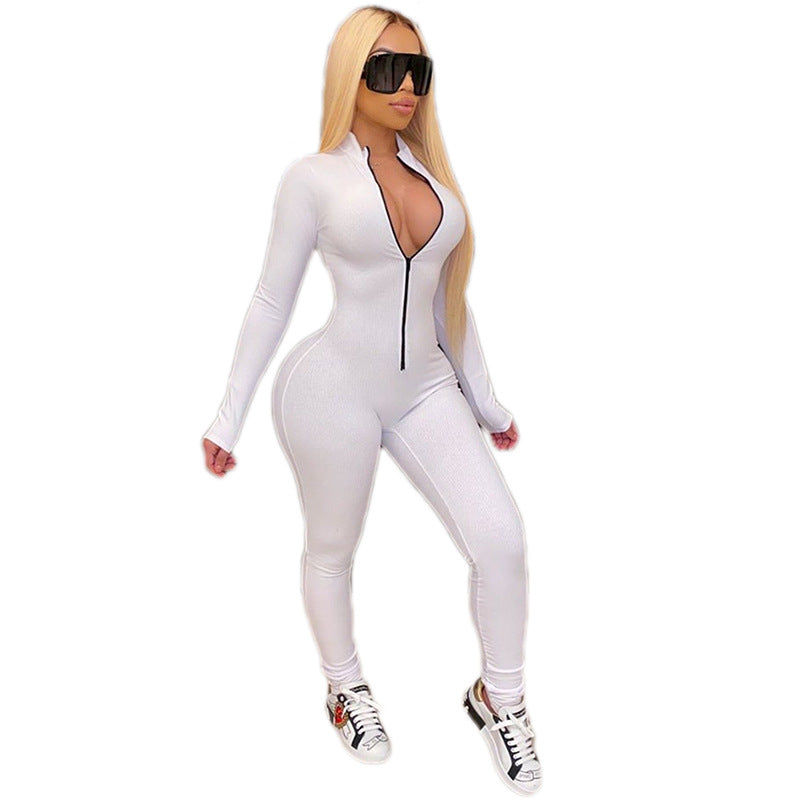 Solid color sports jumpsuit